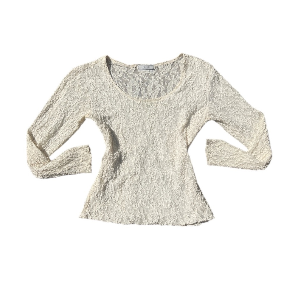vintage cream lace floral patterned long sleeve top